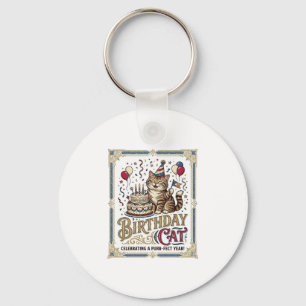Birthday Cat Cat Birthday Age Vintage Vector Art S Keychain