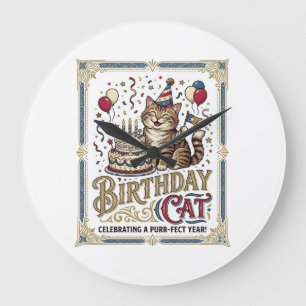 Birthday Cat Cat Birthday Age Vintage Vector Art S Large Clock