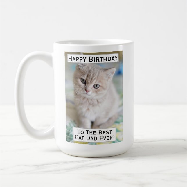 Birthday Cat Dad Best Ever Pet Photo Coffee Mug (Left)