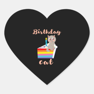 Birthday Cat - kawaii grey cat birthday Heart Sticker