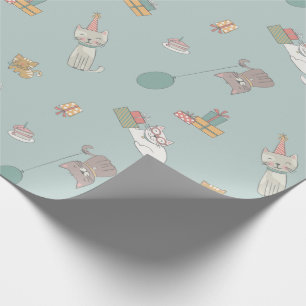 Birthday cat party wrapping paper