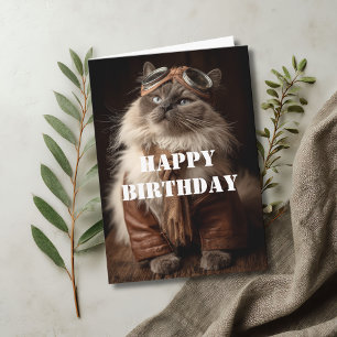 Birthday Cat Pilot Airplane Cool Funny Aviation Card