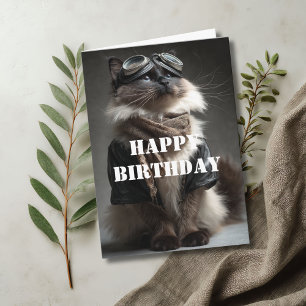 Birthday Cat Pilot Airplane Cool Funny Aviation Card
