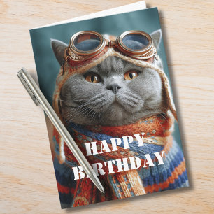Birthday Cat Pilot Airplane Cool Funny Aviation Card