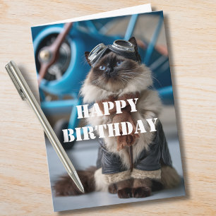 Birthday Cat Pilot Airplane Cool Funny Aviation Card