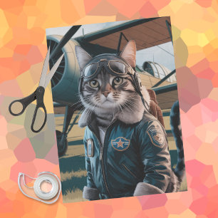 Birthday Cat Pilot & Airplane Cool Funny Aviation Tissue Paper