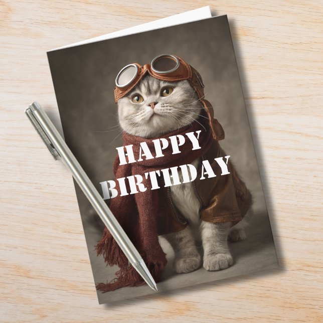 Birthday Cat Pilot Aviator Cool Funny Aviation Card (Creator Uploaded)