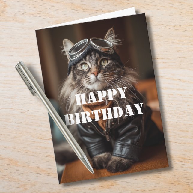 Birthday Cat Pilot Aviator Cool Funny Aviation Card (Creator Uploaded)