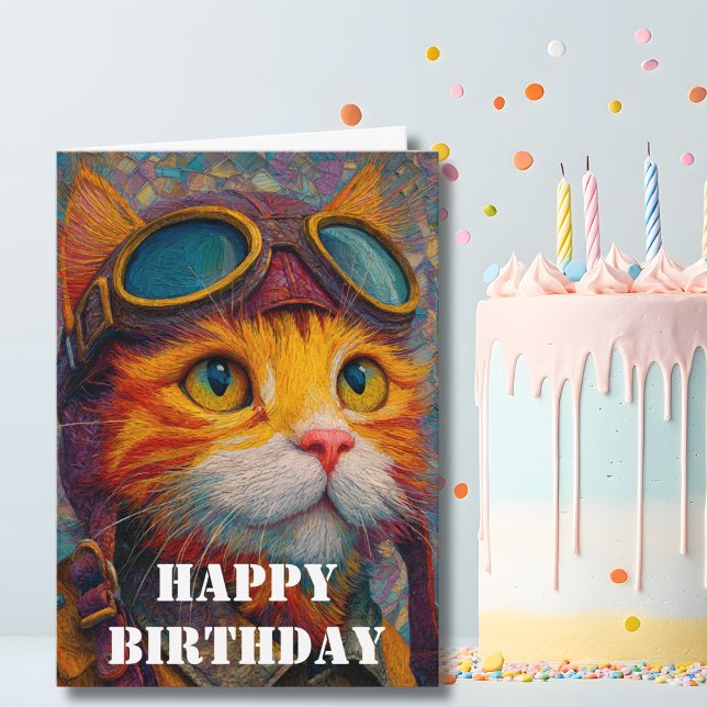 Birthday Cat Pilot  Funny Aviator Cool Aviation Card (Creator Uploaded)