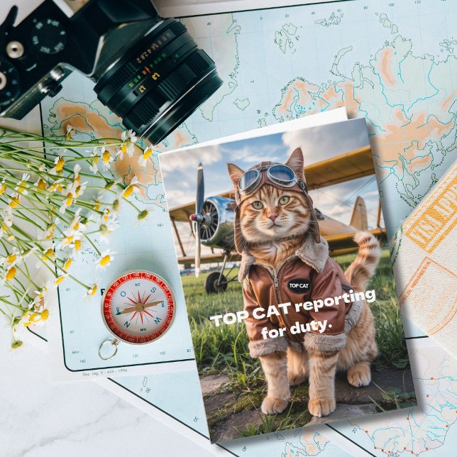 Birthday Cat Pilot Photo & Airplane Funny Aviation Card (Creator Uploaded)