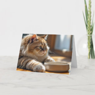 Birthday Cat Waiting By an Empty Food Bowl Card