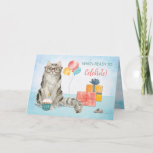Birthday Cat Wearing Funny Glasses Presents Card