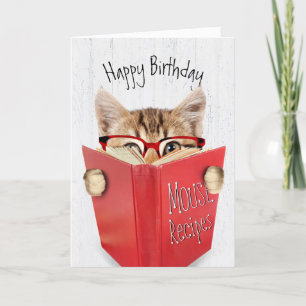 Birthday Cat with Glasses and Red Book  Card