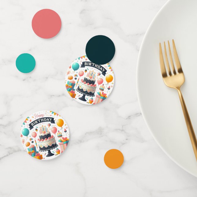 Birthday Celebration Cake & Balloons Confetti (Group)