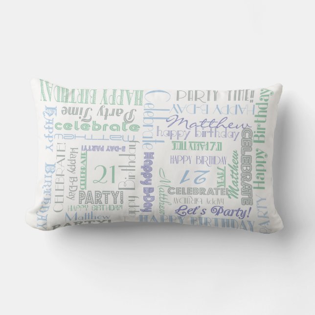 Birthday Celebration! Cool Custom NAME and AGE Lumbar Pillow (Front)