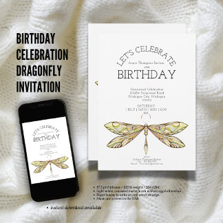 Birthday Celebration Dragonfly Invitation
