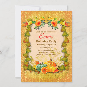 Birthday Celebration Fall Leaves Cute Modern Invitation
