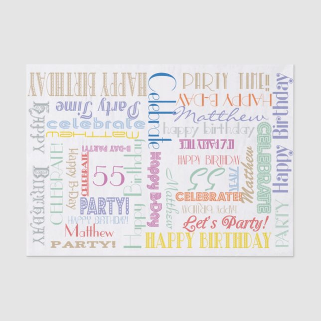 Birthday Celebration! Fontography NAME and AGE Tissue Paper (Front)