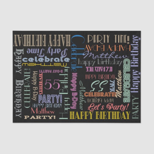 Birthday Celebration! Fontography NAME and AGE Tissue Paper (Front)