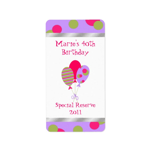Birthday Celebration Home Made Wine Labels (Front)