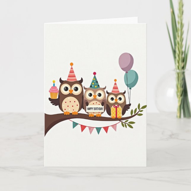 Birthday Celebration Owls Card (Front)