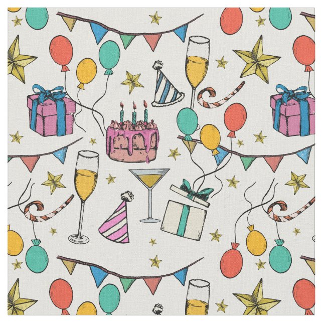 birthday celebration party balloons cake champagne fabric (Close Up)