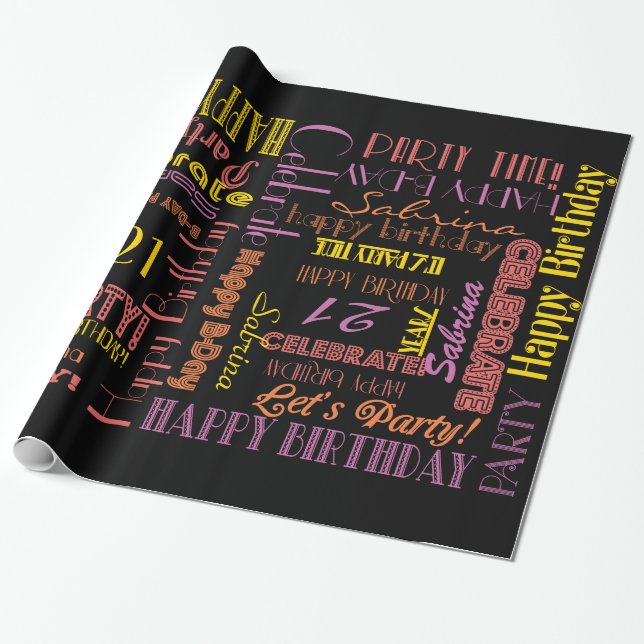 Birthday Celebration! Warm Custom NAME and AGE Wrapping Paper (Unrolled)