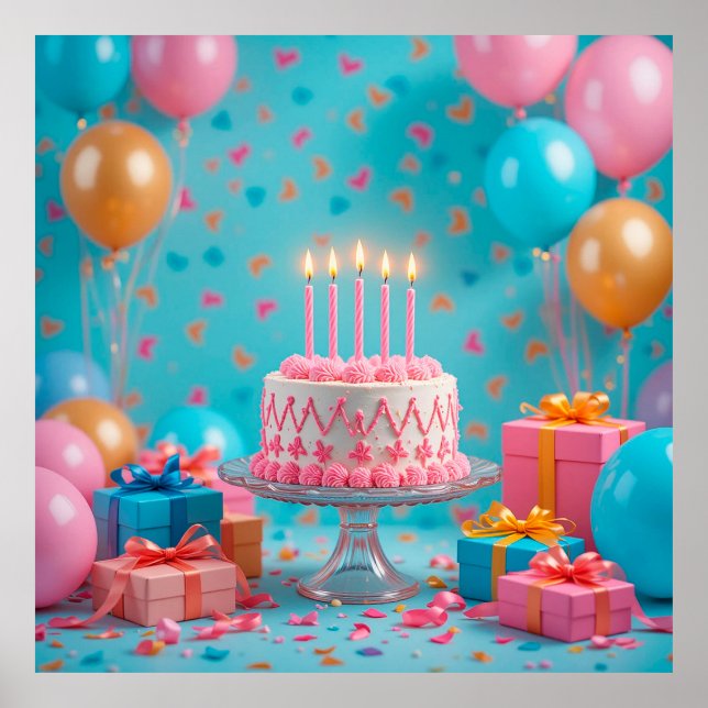 Birthday Celebration With Candlelit Cake Poster (Front)