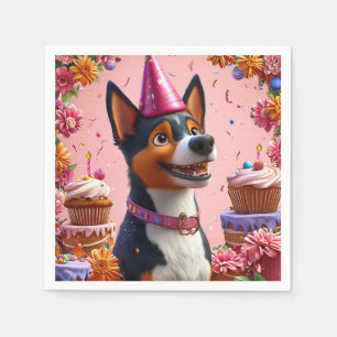 Birthday Celebration With Happy Dog Napkin