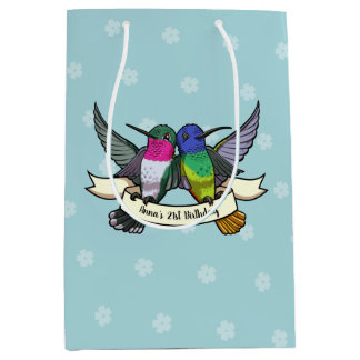 Birthday Change The Name Colourful Hummingbirds Medium Gift Bag