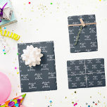 Birthday charcoal grey white name script wrapping paper sheet<br><div class="desc">A charcoal grey background,  white coloured text. Personalize and add a name and age.  A modern hand lettered style script.</div>