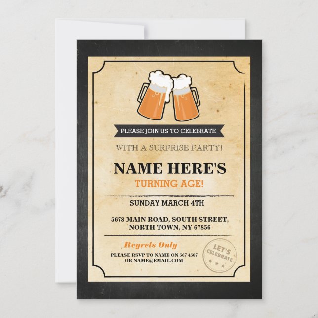 Birthday Cheers Beers Chalk Bar Invite (Front)