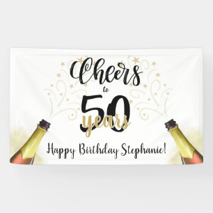 Birthday CHEERS TO # YEARS Black Gold Script Banner