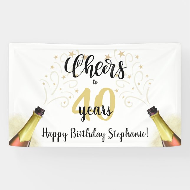 Birthday CHEERS TO # YEARS Black Gold Script Banner (Horizontal)