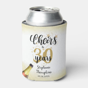 Birthday CHEERS TO # YEARS Black Gold Script Can Cooler