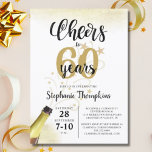 Birthday CHEERS TO # YEARS Black Gold Script Invitation<br><div class="desc">Celebrate any age birthday with this editable age CHEERS TO # YEARS birthday invitation in black and gold with a celebratory drink from a wine, beer or champagne bottle, modern handwritten script typography and your custom text. The sample shows 60 but can easily be changed to any age. Ideal for...</div>