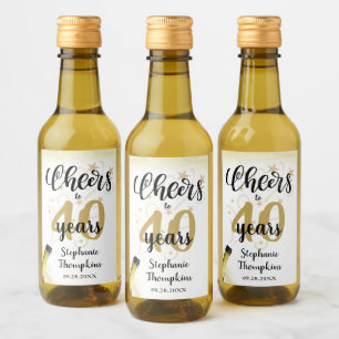 Birthday CHEERS TO # YEARS Black Gold Script Wine Label