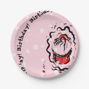 Birthday Cherry Cupcake Doodle on pink Paper Plate