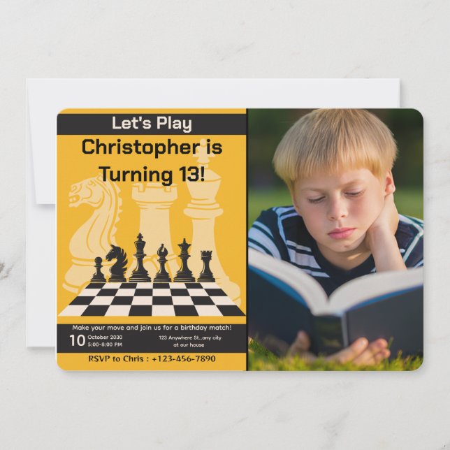 Birthday Chess Invitation Game Theme with Picture (Front)