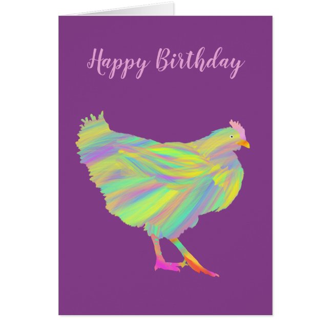 Birthday Chicken Colourful Farm Hen Illustration (Front)