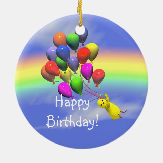 Birthday Chicken Flight Ceramic Ornament (Back)
