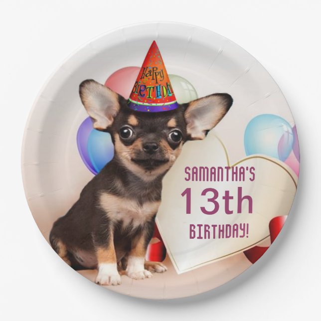 Birthday Chihuahua personalized paper plate (Front)