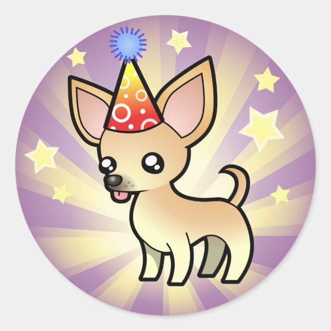 Birthday Chihuahua (smooth coat) Classic Round Sticker (Front)