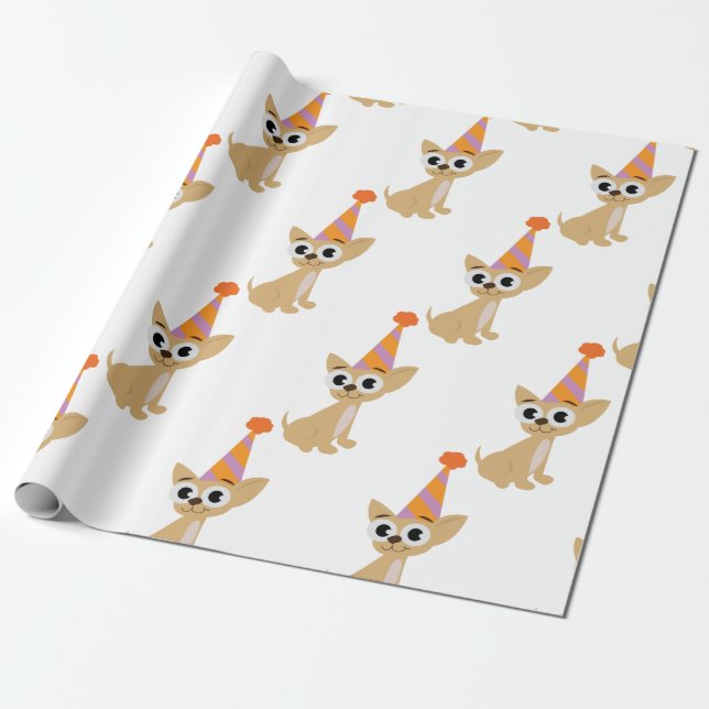 Birthday Chihuahua Wrapping Paper (Unrolled)
