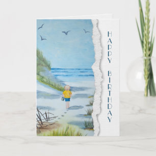 birthday-child on beach watercolor artwork card