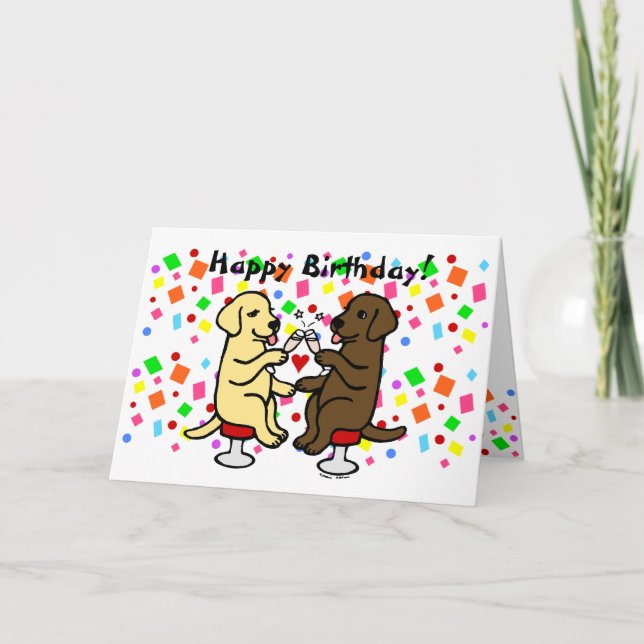 Birthday Chocolate Lab and Yellow Lab Card (Front)