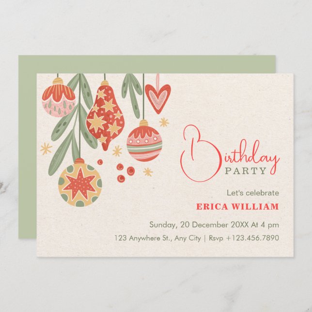 Birthday christmas ornament  invitation (Front/Back)