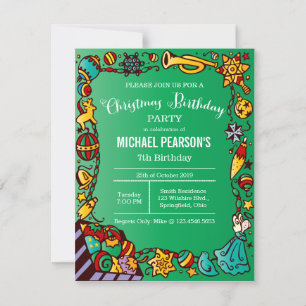 Birthday Christmas Theme Party Invitation