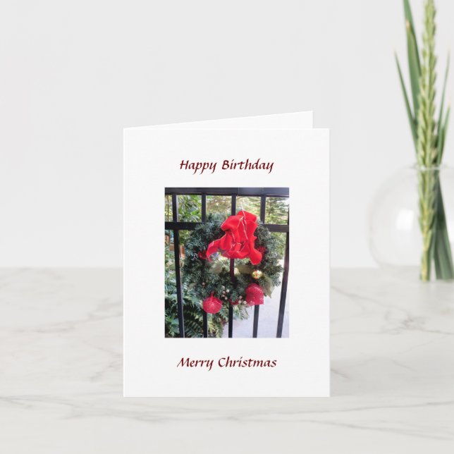 Birthday Christmas Wreath Holiday Card (Front)