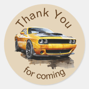 Birthday Classic American Muscle Car thank you Round Sticker